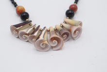 Load image into Gallery viewer, Carved Spiral Shell Black Bead Statement Necklace Natural Seashell Jewelry