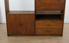 Load image into Gallery viewer, Mid Century Modern Walnut Wall Unit with Drop Front Desk and Storage Cabinet
