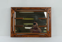 Load image into Gallery viewer, Vintage Rustic Wood Mirror with Display Shelves Carved Leaf Frame 30 by 22