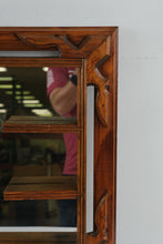 Load image into Gallery viewer, Vintage Rustic Wood Mirror with Display Shelves Carved Leaf Frame 30 by 22