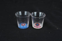 Load image into Gallery viewer, Pair Art Glass Shot Glasses Millefiori Cane Base Hand Blown 2.5 Inch