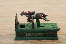 Load image into Gallery viewer, Design Toscano Cast Iron Equestrian Show Jumper Mechanical Coin Bank