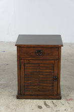 Load image into Gallery viewer, Rustic Dark Wood One Drawer Nightstand with Louvered Cabinet Door