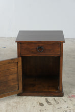 Load image into Gallery viewer, Rustic Dark Wood One Drawer Nightstand with Louvered Cabinet Door