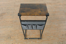 Load image into Gallery viewer, Vantic C Shaped End Table with Rustic Brown Top and Black Metal Frame