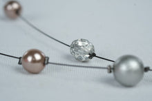 Load image into Gallery viewer, Double Strand Floating Pearl Necklace Pink Silver and Clear Crystal Beads