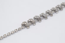 Load image into Gallery viewer, Vintage 1950s Clear Rhinestone Floral Bracelet Silver Tone Costume Jewelry