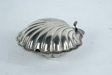 Load image into Gallery viewer, Antique Silverplate Shell Trinket Box Red Glass Insert F and JL England