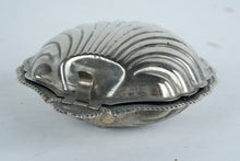Load image into Gallery viewer, Antique Silverplate Shell Trinket Box Red Glass Insert F and JL England