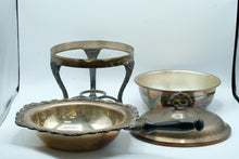 Load image into Gallery viewer, Vintage Silver Plate Chafing Dish Ornate Floral Stand Black Handle Domed Lid
