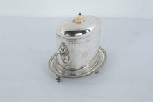 Load image into Gallery viewer, Antique English Silverplate Biscuit Box Lion Mask Handles Oval Stand