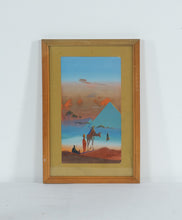 Load image into Gallery viewer, Mid Century Desert Scene Triptych Wall Art Framed Camel Oasis Print