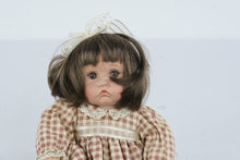 Load image into Gallery viewer, Collectible Porcelain Girl Doll 15 Inch Brown Hair Pouty Face Gingham Dress