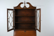 Load image into Gallery viewer, Mahogany Secretary Desk with Bookcase Hutch and Chippendale Style Fretwork Doors