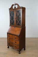 Load image into Gallery viewer, Mahogany Secretary Desk with Bookcase Hutch and Chippendale Style Fretwork Doors