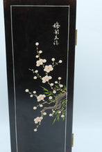 Load image into Gallery viewer, Chinese Four Panel Tabletop Folding Screen Hardstone Flowers Black Lacquer