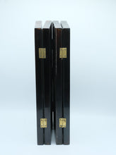 Load image into Gallery viewer, Chinese Four Panel Tabletop Folding Screen Hardstone Flowers Black Lacquer