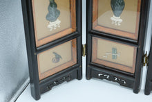 Load image into Gallery viewer, Chinese Four Panel Tabletop Folding Screen Hardstone Flowers Black Lacquer