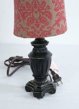 Load image into Gallery viewer, Traditional Accent Table Lamp Black Gold Finish Red Damask Shade