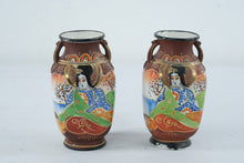 Load image into Gallery viewer, Vintage Japanese Satsuma Style Porcelain Vases Pair Geisha Moriage 5 Inch