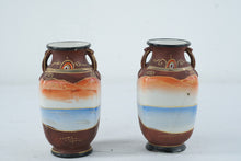 Load image into Gallery viewer, Vintage Japanese Satsuma Style Porcelain Vases Pair Geisha Moriage 5 Inch