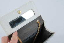 Load image into Gallery viewer, Whiting and Davis White Mesh Evening Bag Gold Chain Mirror Purse 7 x 5