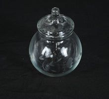 Load image into Gallery viewer, Etched Glass Jar with Lid – Small Round Floral Canister / Candy or Vanity Jar