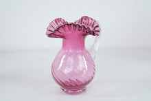 Load image into Gallery viewer, Fenton Cranberry Opalescent Glass Pitcher Ruffled Rim Clear Handle