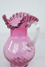 Load image into Gallery viewer, Fenton Cranberry Opalescent Glass Pitcher Ruffled Rim Clear Handle