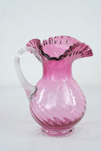 Load image into Gallery viewer, Fenton Cranberry Opalescent Glass Pitcher Ruffled Rim Clear Handle