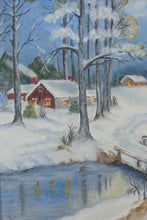 Load image into Gallery viewer, "Snowy Rural Village" by M. Maynard – Original Framed Winter Landscape Oil Painting