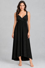 Load image into Gallery viewer, Black Empire Waist Maxi Dress Purple Lined High Low Hem