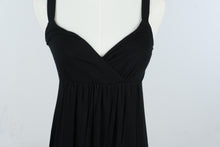 Load image into Gallery viewer, Black Empire Waist Maxi Dress Purple Lined High Low Hem
