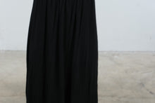 Load image into Gallery viewer, Black Empire Waist Maxi Dress Purple Lined High Low Hem