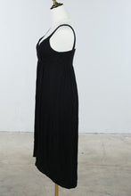 Load image into Gallery viewer, Black Empire Waist Maxi Dress Purple Lined High Low Hem