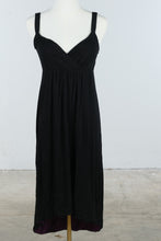 Load image into Gallery viewer, Black Empire Waist Maxi Dress Purple Lined High Low Hem