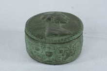 Load image into Gallery viewer, Spanish Art Pottery Trinket Box Green Patina Cameo Portrait Lidded Box