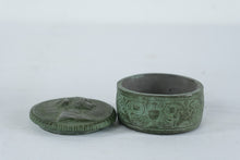 Load image into Gallery viewer, Spanish Art Pottery Trinket Box Green Patina Cameo Portrait Lidded Box