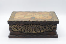 Load image into Gallery viewer, Vintage Spainish Carved Wood Box Old World Map Gold Gilt Scrollwork