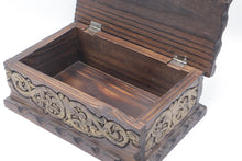 Load image into Gallery viewer, Vintage Spainish Carved Wood Box Old World Map Gold Gilt Scrollwork