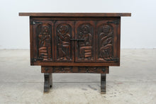 Load image into Gallery viewer, Spanish Colonial Style Carved Wood Two-Door Cabinet with Figural Relief Panels