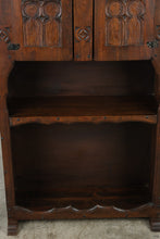 Load image into Gallery viewer, Vintage Spanish Revival Carved Wood Bar Cabinet with Open Shelving