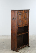 Load image into Gallery viewer, Vintage Spanish Revival Carved Wood Bar Cabinet with Open Shelving