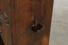 Load image into Gallery viewer, Vintage Spanish Revival Carved Wood Bar Cabinet with Open Shelving
