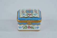 Load image into Gallery viewer, Limoges France Hand Decorated Porcelain Trinket Box Blue Floral Gold Trim
