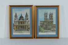 Load image into Gallery viewer, Pair of Framed Bernard Smith London Landmark Prints St Pauls Cathedral Westminster Abbey
