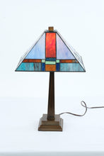 Load image into Gallery viewer, Mission Style Stained Glass Table Lamp Bronze Finish 22 Inch Geometric Shade