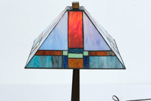 Load image into Gallery viewer, Mission Style Stained Glass Table Lamp Bronze Finish 22 Inch Geometric Shade