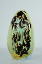 Load image into Gallery viewer, Hand Blown Art Glass Vase Blue Green Amber Swirl Studio Style 15.5 Inch