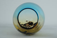 Load image into Gallery viewer, Hand Blown Art Glass Vase Blue Green Amber Swirl Studio Style 15.5 Inch